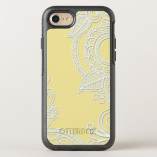 White on Yellow Embossed Paisley OtterBox Symmetry iPhone 8/7 Case