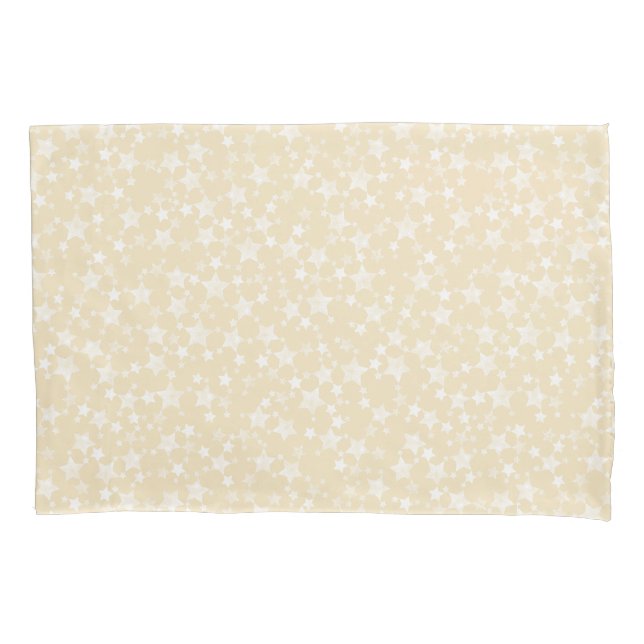 White on Yellow | Lino Print Stars Pattern Pillowcase (Front-Left)