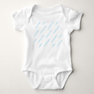 white onsie blue logo repeat baby bodysuit