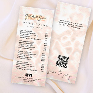 White Opal Price List Rose Gold Scan to Pay QR Rack Card