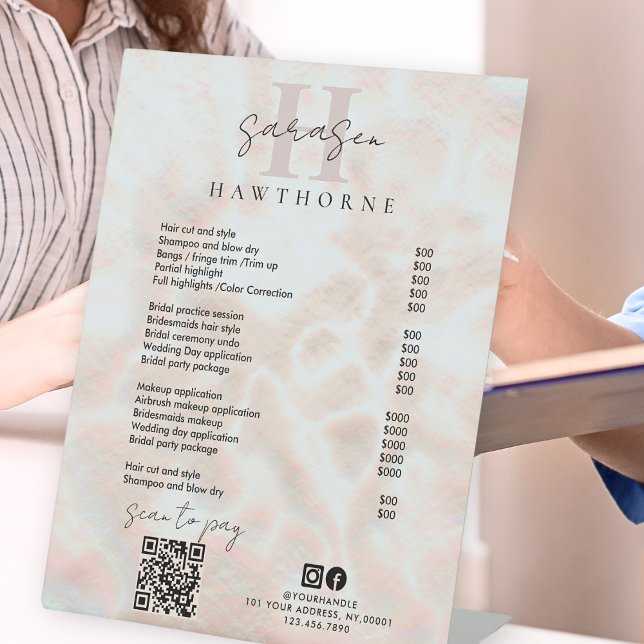 White Opal Price List Scan to Pay QR Code Monogram Pedestal Sign (Creator Uploaded)