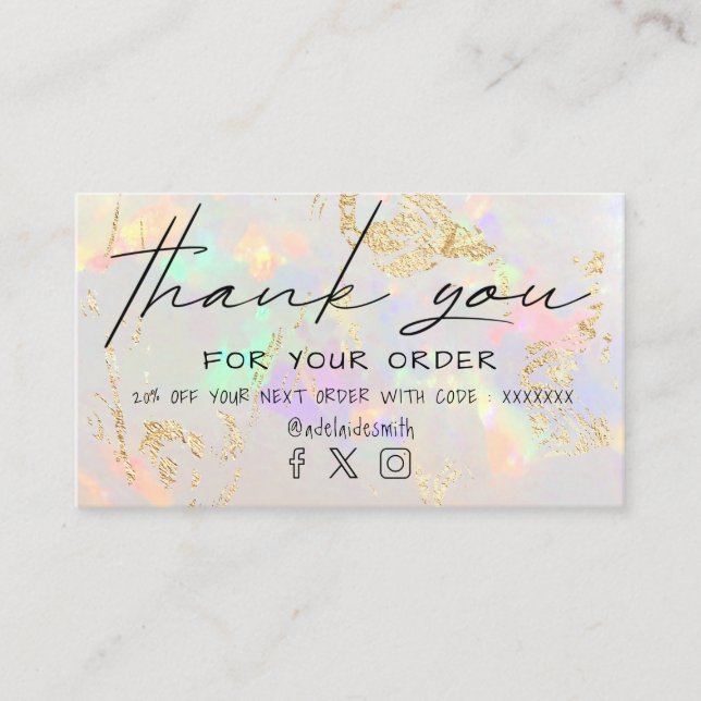 white opal thank you business card (Front)