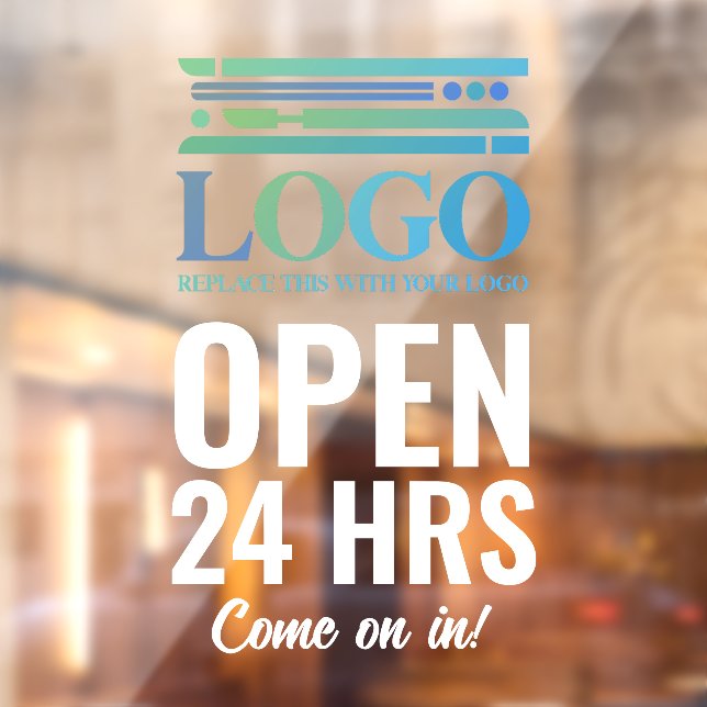 White Open 24 Hrs Add Your Business Logo Window Cling (Sheet 2)