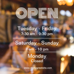 White Opening Shop Hours Transparent Background  Window Cling