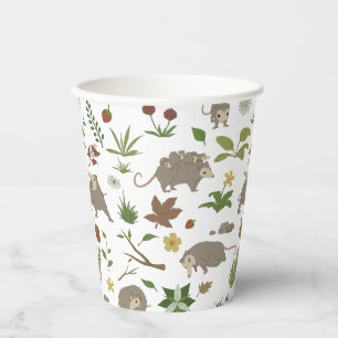 White Opossum Light Cottagecore Woodland Party Paper Cups