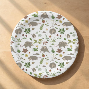 White Opossum Light Cottagecore Woodland Party Paper Plate