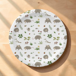 White Opossum Light Cottagecore Woodland Party Paper Plate
