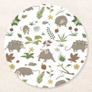 White Opossum Light Cottagecore Woodland Party Round Paper Coaster