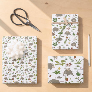 White Opossum Light Cottagecore Woodland Party Wrapping Paper Sheet