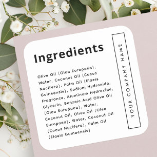 White or any colour trendy ingredient list product square sticker