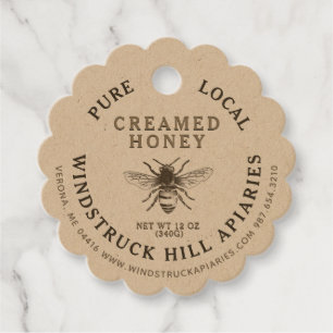 White or Kraft Scalloped Creamed Honey Bee Tag 