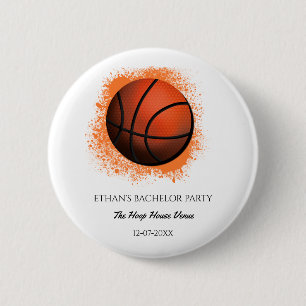 White orange basketball birthday / bachelor party 2 inch round button
