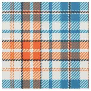 White Orange Blue Plaid Tartan Design  Fabric