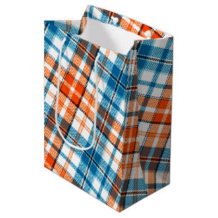 White Orange Blue Plaid Tartan Design  Medium Gift Bag