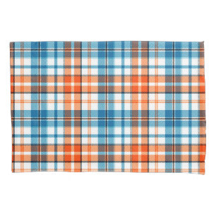 White Orange Blue Plaid Tartan Design  Pillowcase