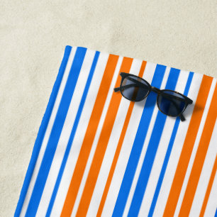 White Orange Blue Vertical Stripes Design Beach Towel