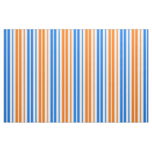 White Orange Blue Vertical Stripes Design Fabric