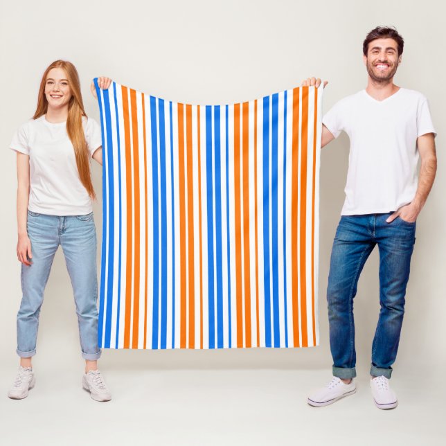 White Orange Blue Vertical Stripes Design   Fleece Blanket (In Situ)