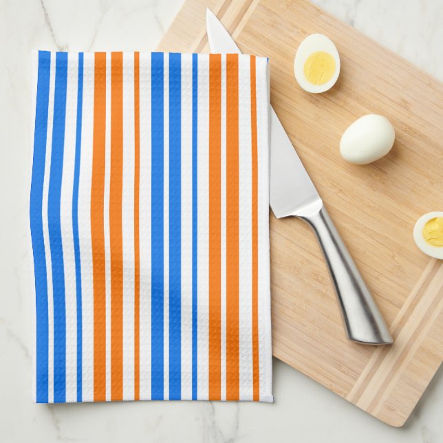 White Orange Blue Vertical Stripes Design   Kitchen Towel (Quarter Fold)