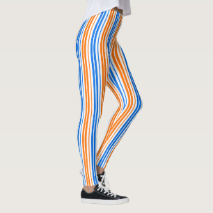 White Orange Blue Vertical Stripes Design   Leggings
