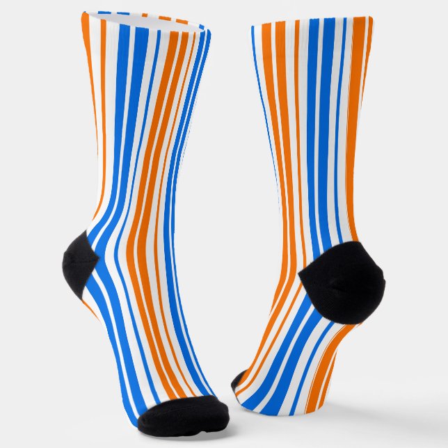 White Orange Blue Vertical Stripes Design   Socks (Angled)