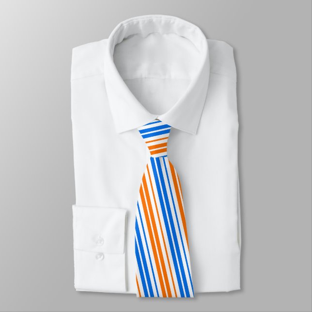 White Orange Blue Vertical Stripes Design   Tie (Tied)