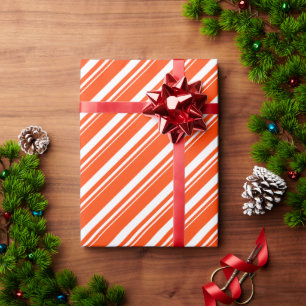 White Orange Candy Cane Stripe Holiday Wrapping Paper