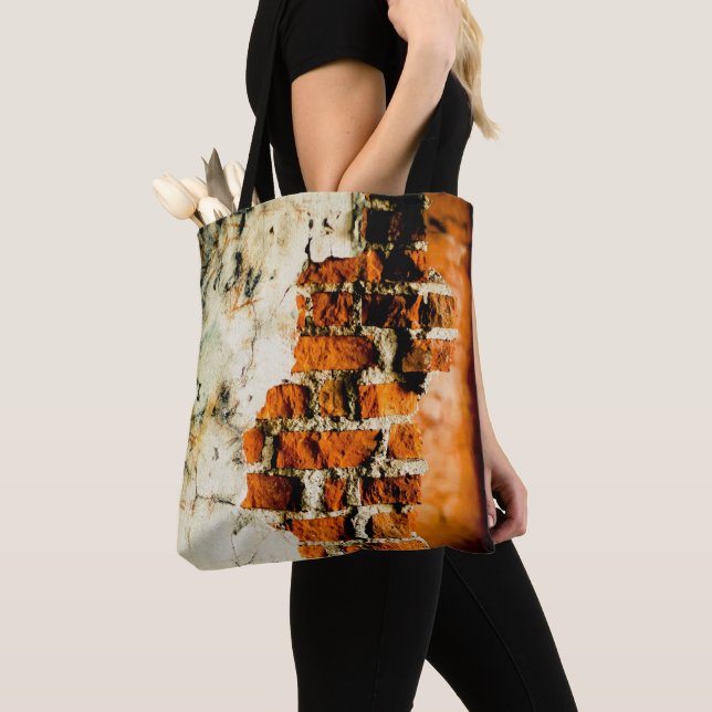 White orange Cool old brick wall graffiti Tote Bag (Close Up)