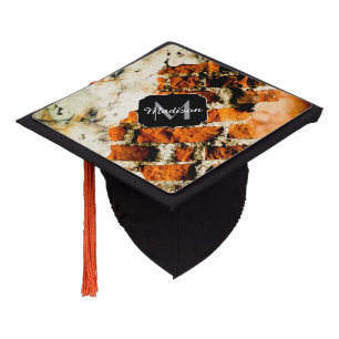 White orange Cool old brick wall grafiti Your name Graduation Cap Topper