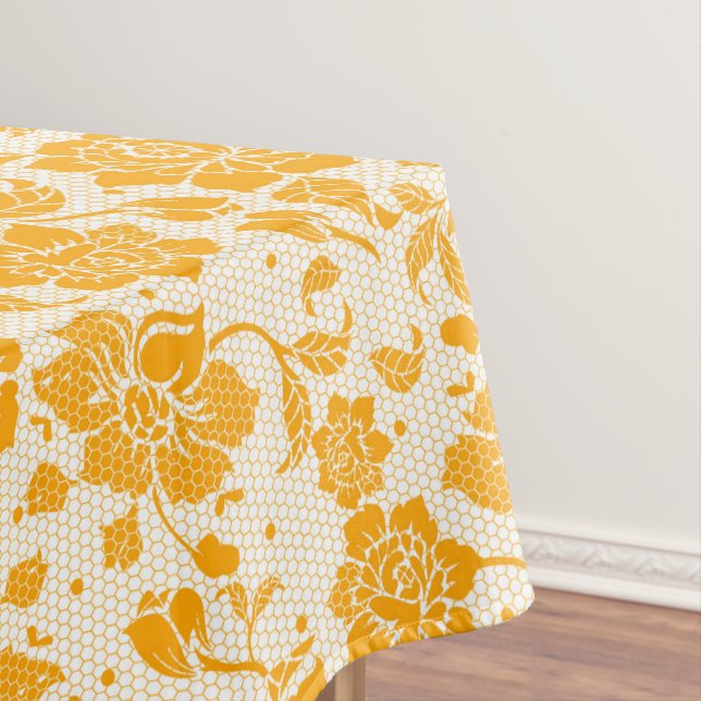 White orange floral flower honeycomb cotton dining tablecloth (In Situ)