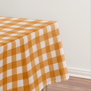 White & Orange Gingham Pattern   Cotton Chequered Tablecloth