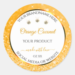 White Orange Glitter Stars Product Packaging Label
