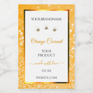 White Orange Glitter Stars Product Packaging Label