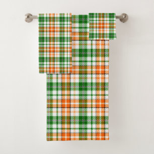 White Orange Green Plaid Tartan Design Bath Towel Set