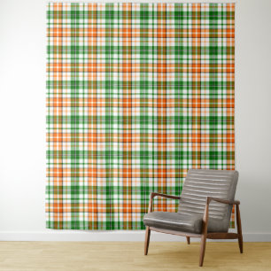 White Orange Green Plaid Tartan Design  Tapestry