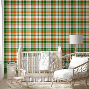 White Orange Green Plaid Tartan Design  Wallpaper