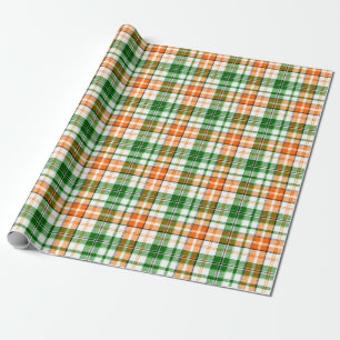 White Orange Green Plaid Tartan Design  Wrapping Paper