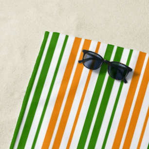 White Orange Green Vertical Stripes Design Beach Towel