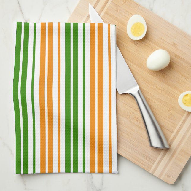 White Orange Green Vertical Stripes Design   Kitchen Towel (Quarter Fold)