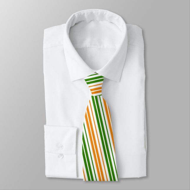White Orange Green Vertical Stripes Design   Tie (Tied)