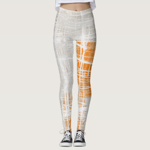White orange grey abstract patterned leggings