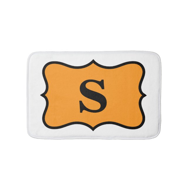 White Orange Monogram Initial Home Decorative Bath Mat (Front)