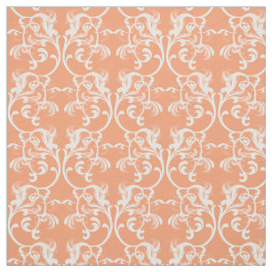 White Orange Parisian Damask Pattern Fabric