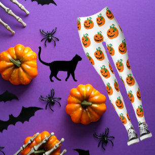 White Orange Personalized Happy Jack O Lantern Leggings