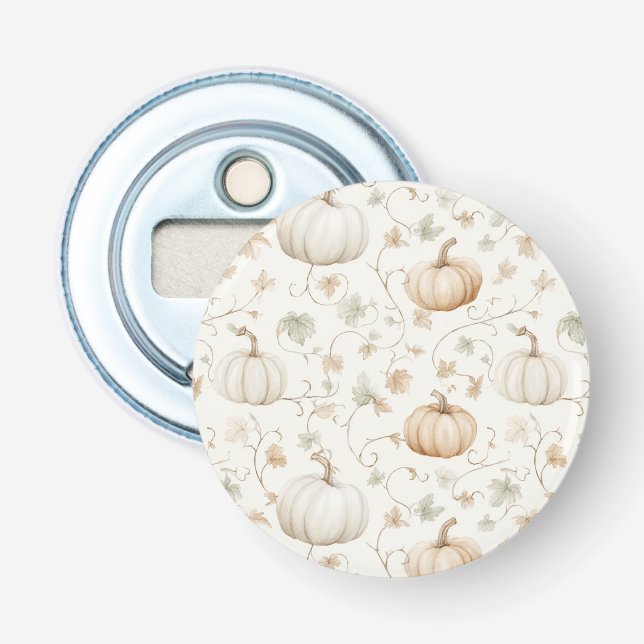 White Orange Pumpkins Leaves Bottle Opener (Front)