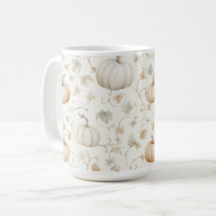 White Orange Pumpkins Leaves Coffee Mug