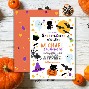 White Orange Spooktacular Halloween Birthday Invitation