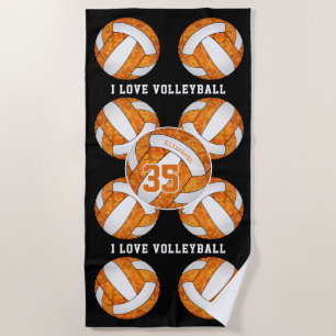 white orange team colours I love volleyball girly Beach Towel