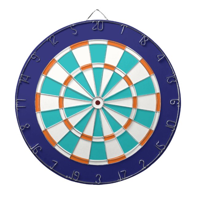 White, Orange, Turquoise, And Navy Dartboard (Front)