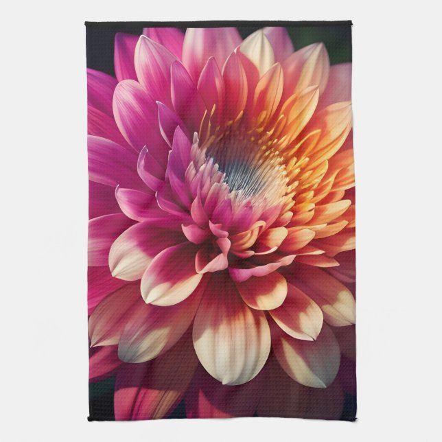 White Orange Yellow Pink Purple Blue Dahlia Flower Kitchen Towel (Vertical)